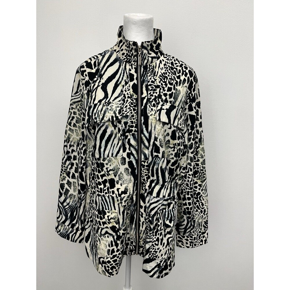 Draper’s & Damon’s Women Blouse Long Sleeve Animal Print Size L Full Zip Pockets